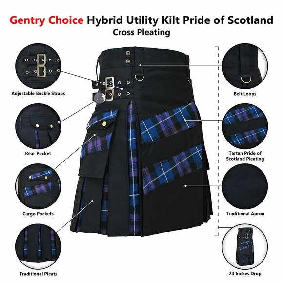 Traditional Scottish Cotton Kilt Pride of Scotland Hybrid Utility Kilt NEW - Picture 10 of 11